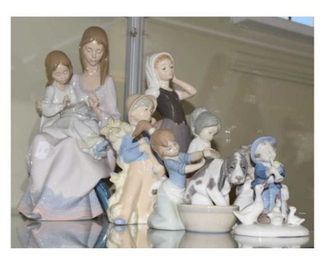 Quantity of Lladro, Nao, Rex and other figures, to include 'First Sampler' 5767, 30cm high and smaller, (7)