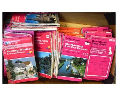Large quantity of c. World War II and later Ordnance Survey maps, etc, in a wicker hamper
