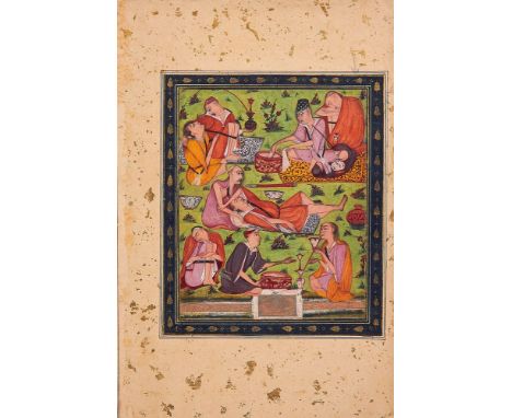 Opium smoking scene, illuminated miniature on paper, possibly Kishangarh school [Mughal India, early nineteenth century] sing