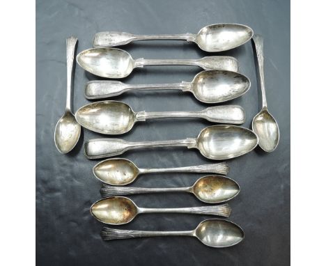 A part set of five Victorian silver tea spoons of fiddle and thread form, London 1854, Elizabeth Eaton, and six HM silver cof