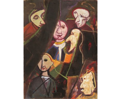 Karl Hofer (Karlsruhe 1878 – 1955 Berlin). „Leute“. 1951Öl auf Leinwand.  100,5&nbsp;×&nbsp;75,5&nbsp;cm (39&nbsp;⅝&nbsp;×&nb