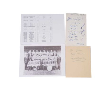 A Manchester United signed menu from a luncheon before a match vs Arsenal on December 26th 1968 at Hotel Russell, London, sig