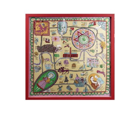 A Grayson Perry (b.1960) "Tat Modern" silk scarf, professionally framed under glass, 86 x 86cms (93 x 93cms total).