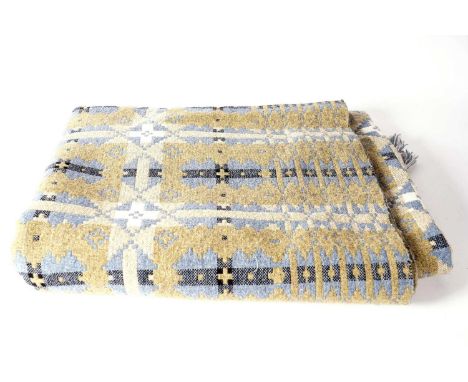 A vintage Welsh wool blanket by John Jones &amp; Son (Brynkir), in a palette of moss green, blue, and white, 169 x 240cms, ci