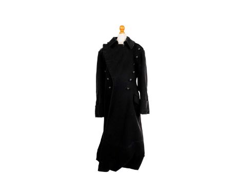 A Rifle Brigade black overcoat, with black metal buttons and pips to epaulettes.