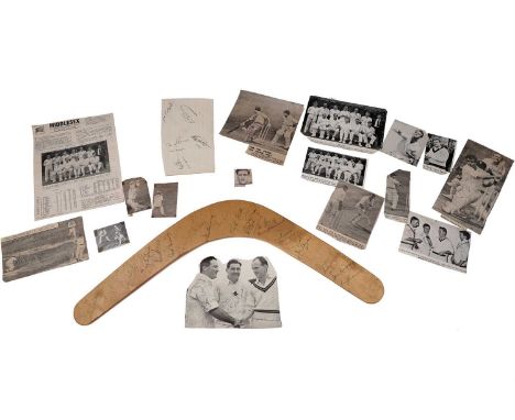 A wooden boomerang commemorating the 60th anniversary of the Ashes Tour 1964s signed by members of the Australian and English