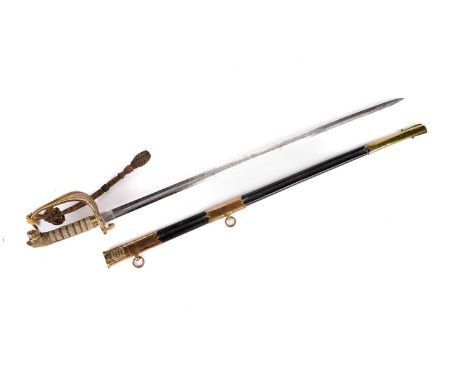 A George V Royal Navy 1827 pattern Officer's sword, by Mathews &amp; Company, Portsea, the 81cms blade etched with the Royal 