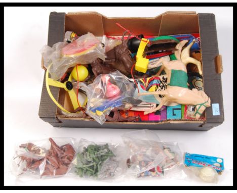 A collection of largely Marx made vintage toys to include; 15x Warriors of the World soldiers, 13x prehistoric animals, quant