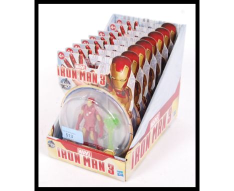A full shop counter top display box containing 8x Hasbro Marvel Iron Man 3 carded action figures. Containing Iron Man in vari