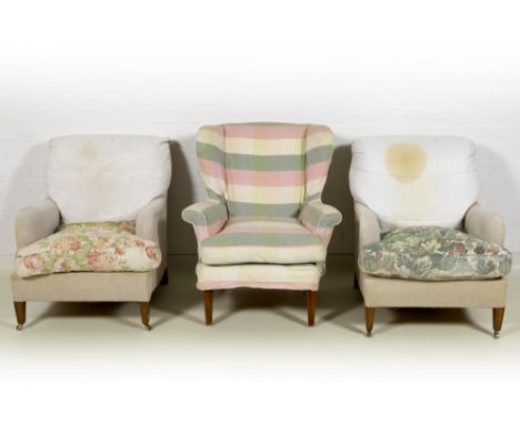 three armchairs, made by A. Vervoordt, who furnished the villa || Lot (3) van een paar fauteuils en een flapoorzetel, gereali