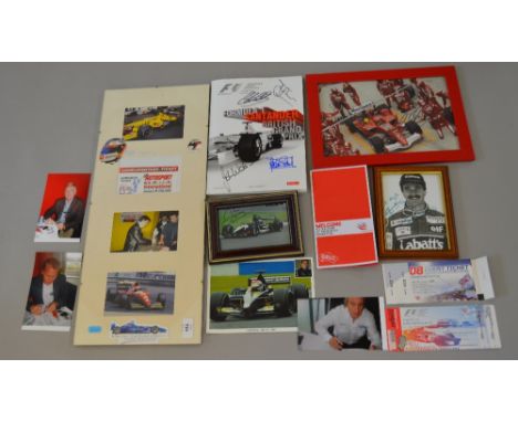 Formula 1 signed memorabilia including signatures by Michael Schumacher (with certificate), Nigel Mansell, Jean Alesi, Justin
