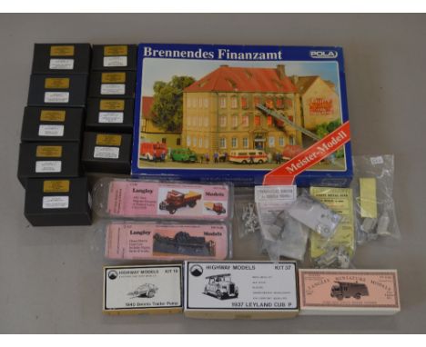 Quantity of white metal kits, mostly Fire Engine related from B.W. models together with a Pola Brennendes Finanzamt plastic k