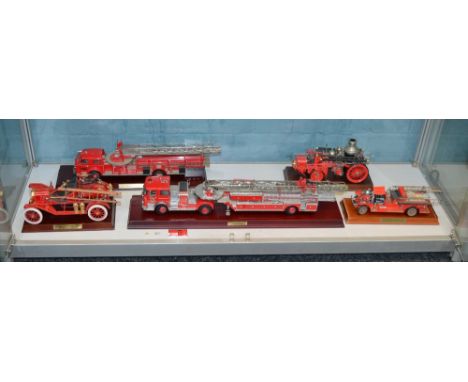 5 Franklin Mint Fire Engine models with display stands.