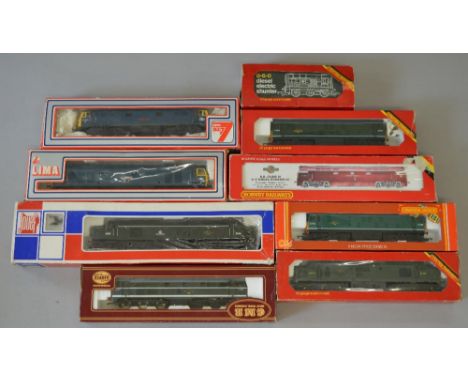 OO Gauge. 9 x boxed diesel locomotives. Hornby, Lima, Airfix & Jouef. Overall G in F/G boxes, Hornby class 37  Re-painted/wea