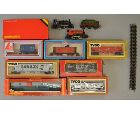 OO Gauge/H0 scale. 3 x Hornby locomotives, 0-6-0 diesel shunter & 2 x 0-4-0 saddle tank locos, together with 6 x assorted rol