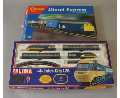 OO Gauge. Lima. Inter-City 125 train set, together with Mehano Diesel H0 scale express train set. Both G+ in F boxes.
