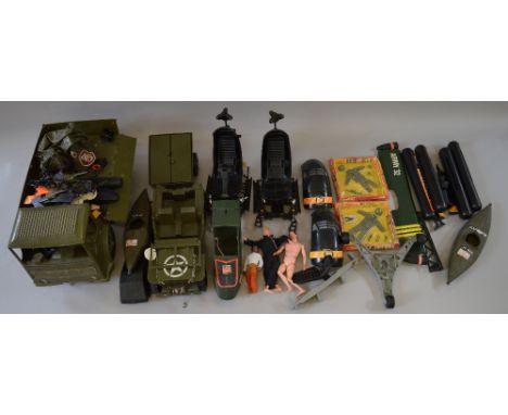 Good quanitty of assorted Action Man and related vehicles, figures and accessories including a scarce off-brand Leyland Truck