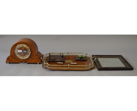 Good mixed lot of collectables including ESL RAF Morse code trainer and spark generator together with a mantle clock, oak tra