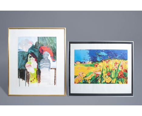 Kees Van Bohemen (1928-1985): The balcony, oil on paper, dated (19)75 &amp; Landscape with flowers, print, ed. 7/99, dated (1