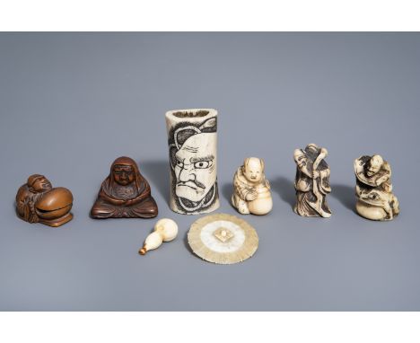 Six Japanese bone and boxwood netsuke with different designs, 19th/20th C.--H 6,5 - 2,7 cm (the tallest and the smallest nets