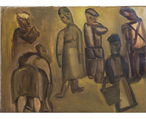 Constant Permeke (1886-1952): Village life, oil on canvas--Work: 80,5 x 56 cmÊ Frame: 110 x 85 cm Ê Ê The reverse with an old