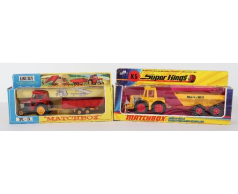 Matchbox Lesney King Size K-3 Massey Ferguson 165 Tractor &amp; Trailer, red  tractor/trailer, yellow plastic wheel hubs, wit