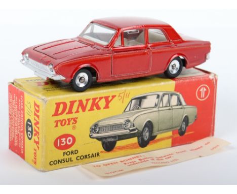 Dinky Toys 130 Ford Consul Corsair, metallic red body, white interior, spun wheel hubs, in near mint original condition, scar