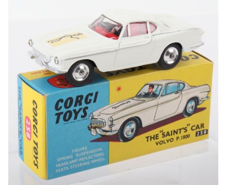 Corgi Toys 258 The “Saints” Car Volvo P.1800 white body, red interior, figure, shaped spun wheel hubs, black logo to bonnet, 