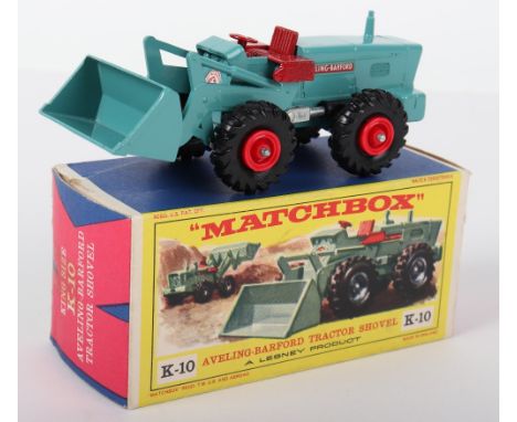 Matchbox Kingsize K-10 Aveling-Barford Tractor Shovel, sea green body, maroon seats/steering wheel, red plastic wheel hubs, w