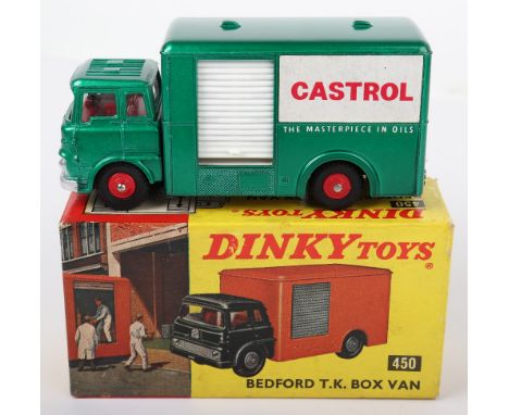 Dinky Toys  450 Bedford T.K Box van ‘CASTROL’ metallic green body, white plastic shutters and red plastic hubs/interior, mint