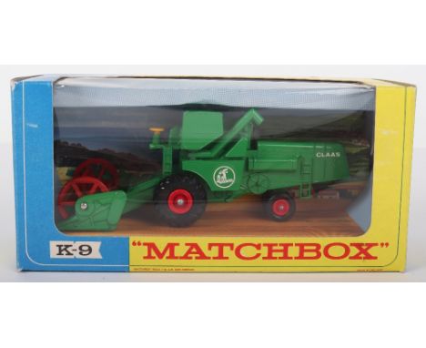 Matchbox Kingsize K-9 CLAAS Combine Harvester, green body, red blades/wheel hubs, in mint boxed original condition.