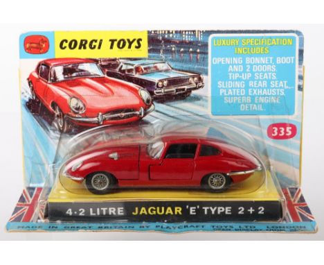 Corgi Toys 335 Jaguar 4.2 Litre 'E' Type 2 +2 red body, black interior, spoked wheels, in near mint to mint original conditio