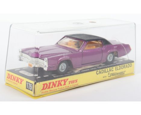 Dinky Toys 175 Cadillac Eldorado,  metallic purple body, black roof, orange interior, cast wheel hubs, in original near mint 