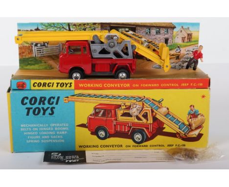 Corgi Toys Set 64, Working Conveyor On Forward Control Jeep F.C.-150, red/yellow jeep, complete with figure and  five sacks i