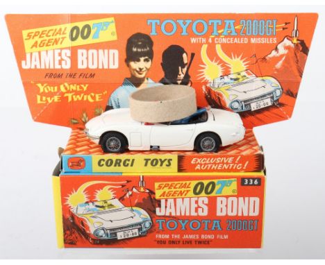 Corgi Toys James Bond 336 James Bond Toyota 2000GT from the film ‘You Only Live Twice’, white body, 2 figures, rocket launche