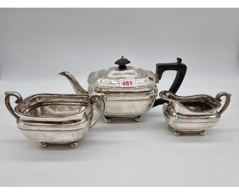 A silver three piece tea set, by&nbsp;Harrison Brothers &amp; Howson, Sheffield 1926-9, gross weight 1190g. 