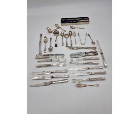 A quantity of silver and silver handled cutlery; to include a set of six silver teaspoons; a set of six silver handled tea kn