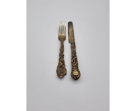 A silver gilt christening knife and fork, by Chawner &amp; Co, London 1843, 155g. 