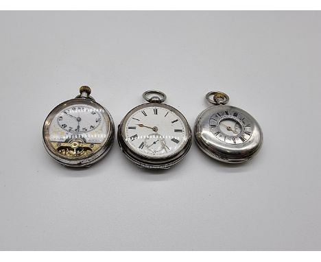 A Victorian silver half hunter stem wind pocket watch,&nbsp;50mm, by J W Benson, London 1881; and two other silver cased pock