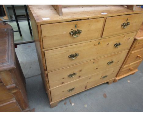 A 19th Century pine split chest of two short over three long drawers, bracket feet 