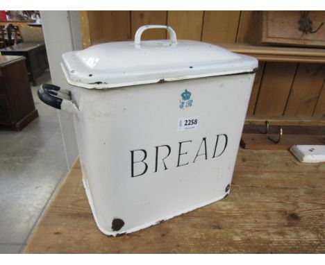 A 1950s white and blue enamel bread bin 
