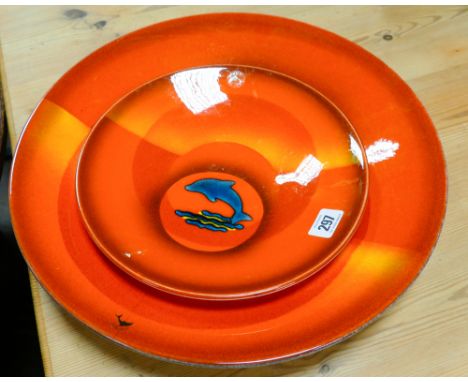 2 Poole Pottery dolphin decorated delphus plates 