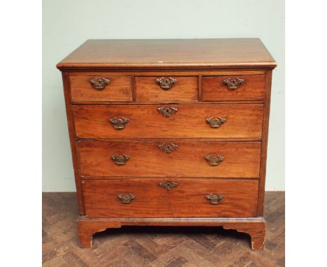 3' 3" Georgian mahogany chest of 3 long and 3 short drawers standing on bracket type feet