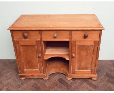 3' 6" stripped pine cabinet fitted drawers and cupboards with centre shelf fitting