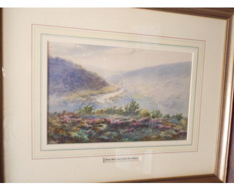 Watercolour of the River Dart near Lucky Tor Devon signed R J Couche - approx 7" x 11"