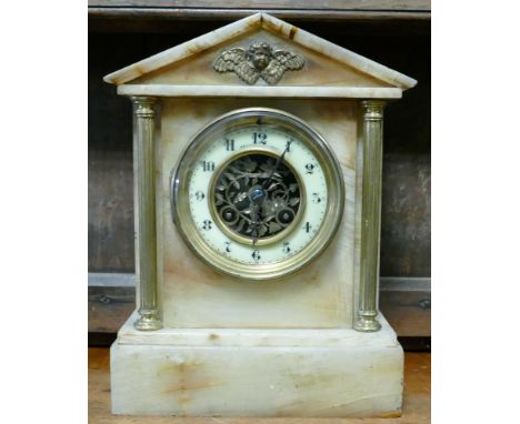 Victorian striking mantel clock in cream patterned onyx and gilt case 