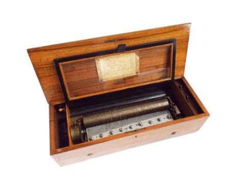 Late 19th century cylinder music box, the cylinder playing 8 airs signed Nicole Freres with label numbered 44316, also bears 