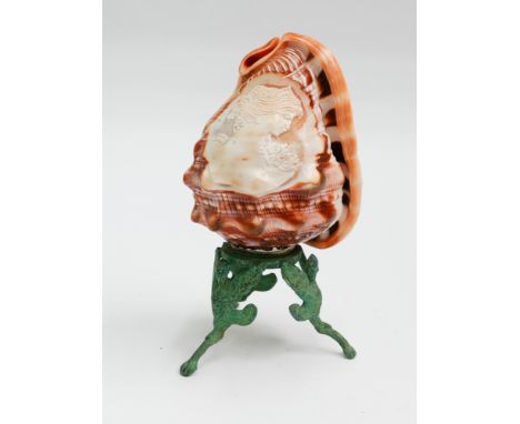 Early 20th century cameo carved sea shell table lamp