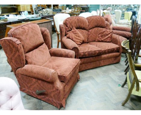 Wine red 3 piece lounge suite comprising of 2 seater sofa, one standard chair and one recliner chair