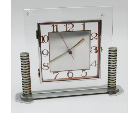 1920's/30's deco style chrome and glass square mantel clock in working order 